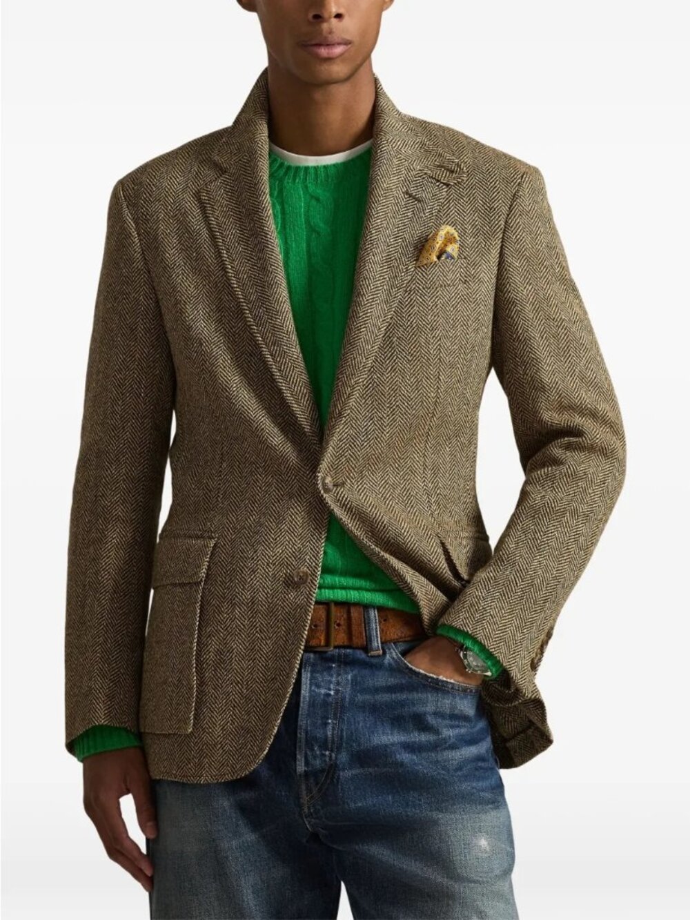 NWT Polo Ralph Lauren The RL67 Linen-Blend Herringbone Jacket Brown/Camel Sz 40R